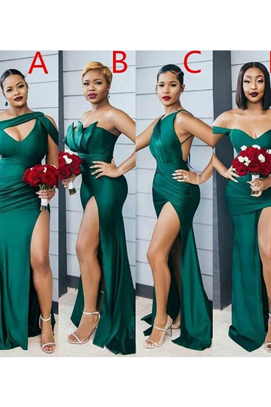 Mermaid Dark Green Bridesmaid Dress with Split