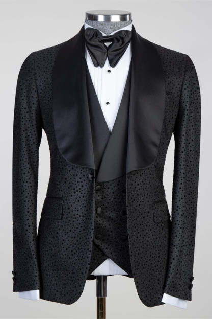 Modern Black Shawl Lapel Three-Piece Men's Suits for Wedding