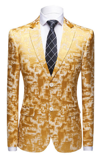Handsome Bright Gold Notched Lapel with Printed Western Suits for Wedding
