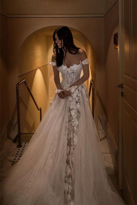 A-Line Off-the-Shoulder Wedding Dress with Lace