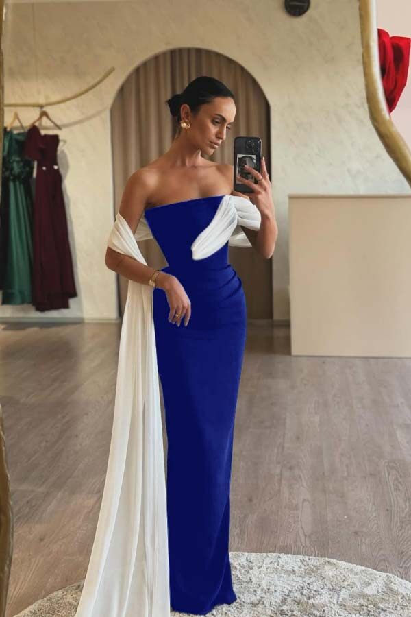 Strapless Sleeveless Mermaid Long Formal Dress With Ruffles Pleated