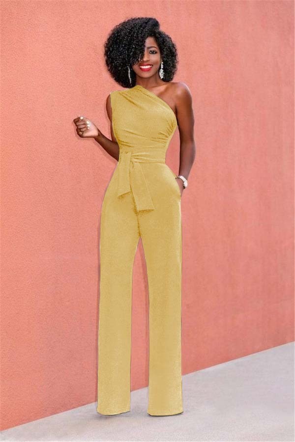 Concise Black One-Shoulder Daily Women's Jump Suit