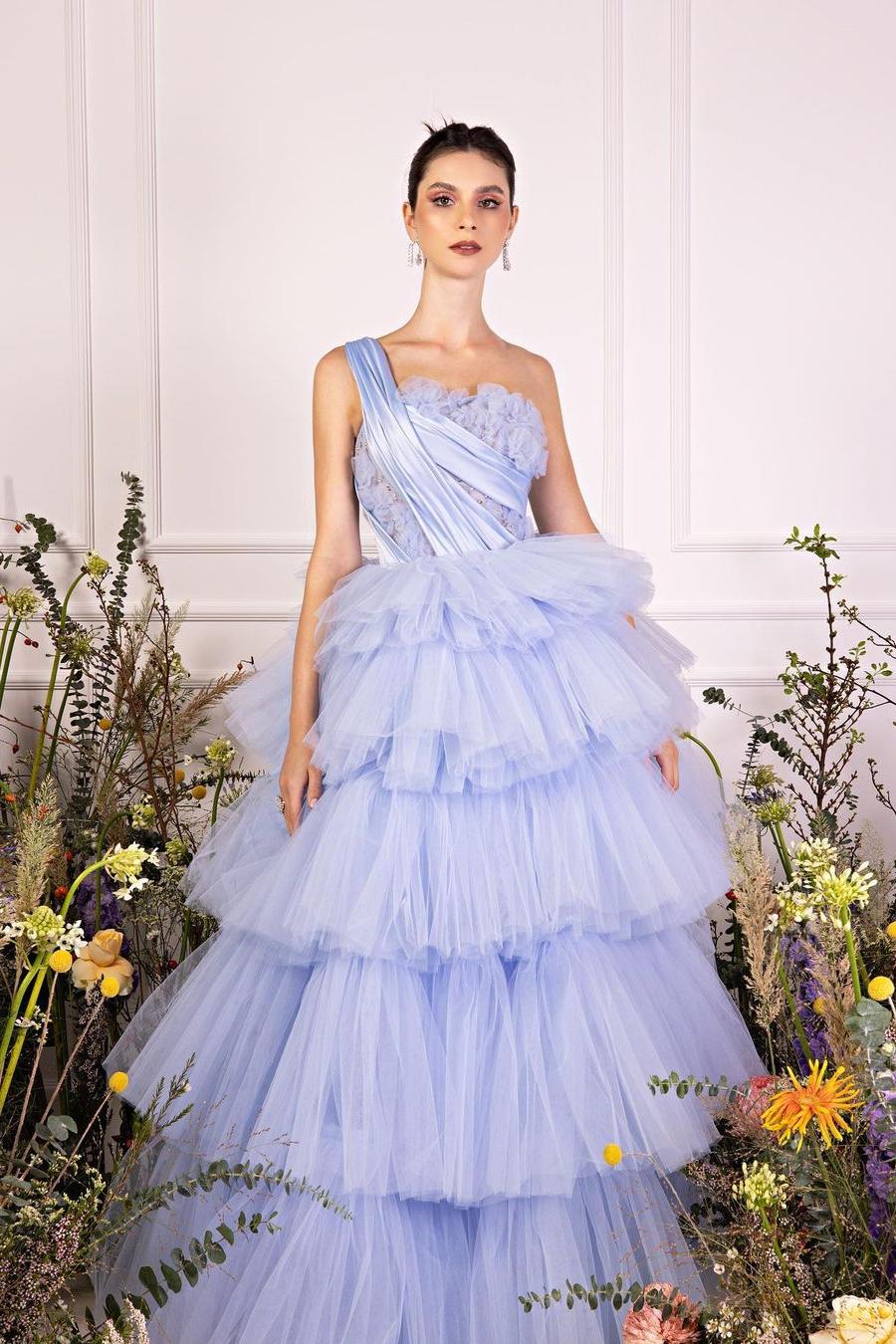 Chic Tulle One Shoulder Sleeveless Ball Gown Long Formal Dress