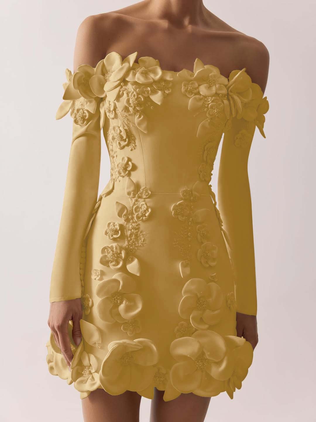 Off the Shoulder Long Sleeves Short Formal Dress With Appliques