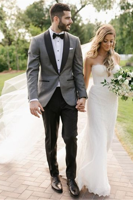 Fashion Gray One-Button Shawl Lapel Wedding Suit