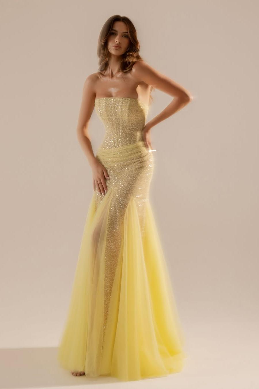 Tulle Strapless Sleeveless Long Mermaid Formal Dress With Pleated