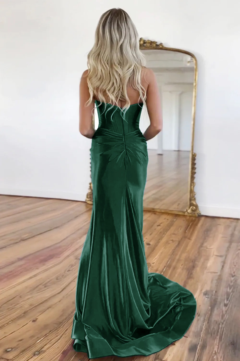 Elegant Sweetheart Prom Corset in Mermaid Green with a Stylish Split