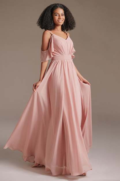Pink Sleeveless Spaghetti-Straps Bridesmaid Dress