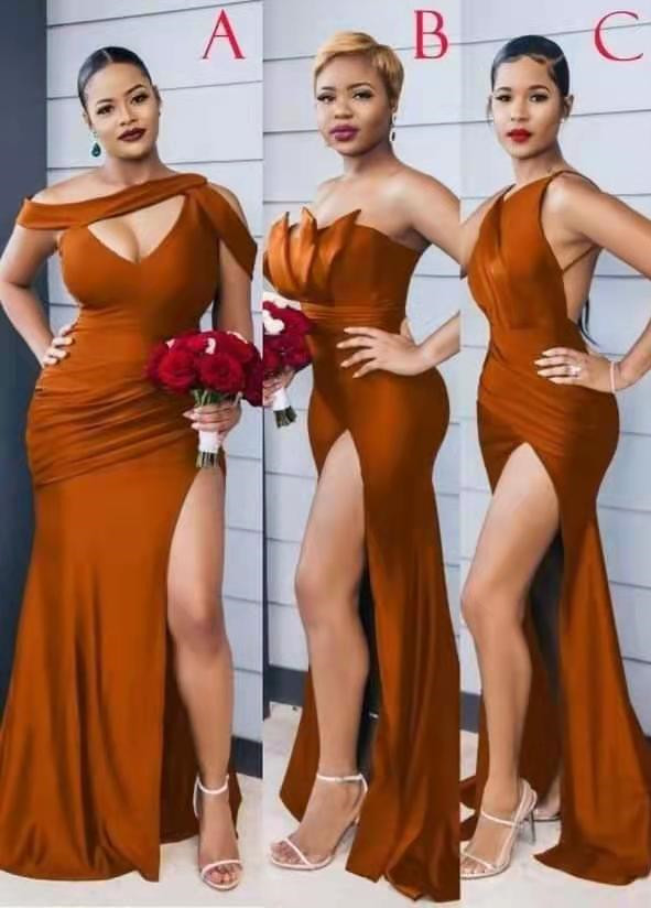 Mermaid Burnt Orange Bridesmaid Dress with Split