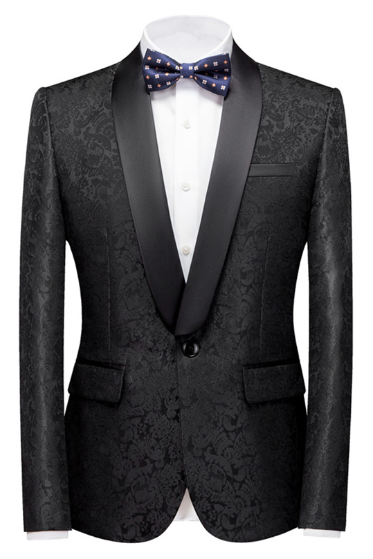 Classic Colin Shawl Lapel Black Jacquard Wedding Men's Suits