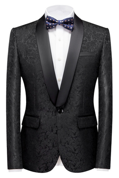 Classic Colin Shawl Lapel Black Jacquard Wedding Men's Suits