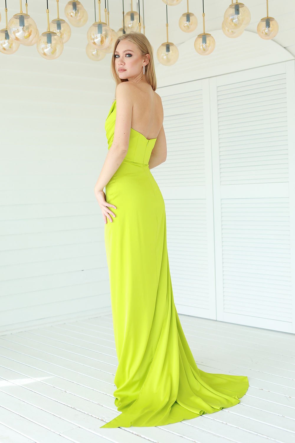 Fashionable Satin Maxi Strapless Wedding Guest or Prom Dress