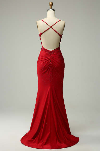 Dark Green Long Prom Dress with Mermaid Spaghetti Straps and Appliques