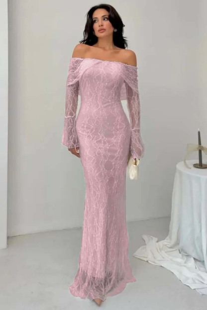 Off the Shoulder Long Sleeves Long Mermaid Formal Dress With Lace