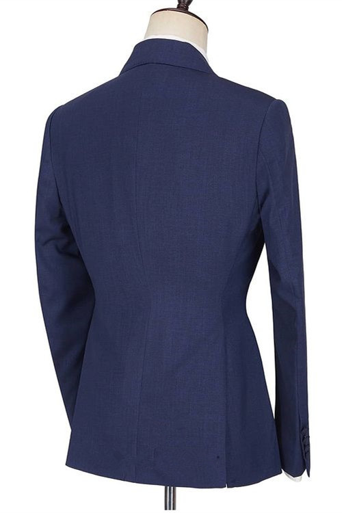 Fashion Dark Navy Peaked Lapel with Ruffles Homecoming Prom Suits