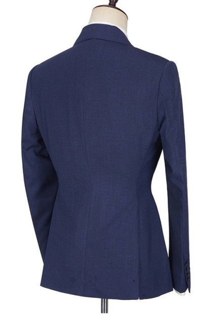 Fashion Dark Navy Peaked Lapel with Ruffles Homecoming Prom Suits