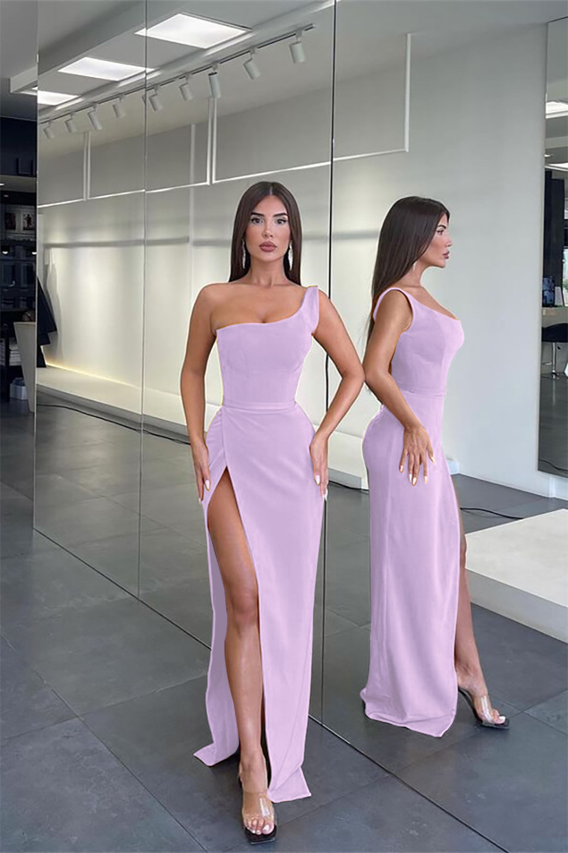 Pretty Long One Shoulder Sleeveless Mermaid Evening Dress Slit