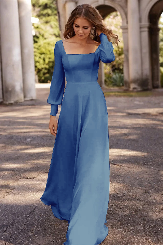 Square A-Line Long Sleeves Wedding Dress