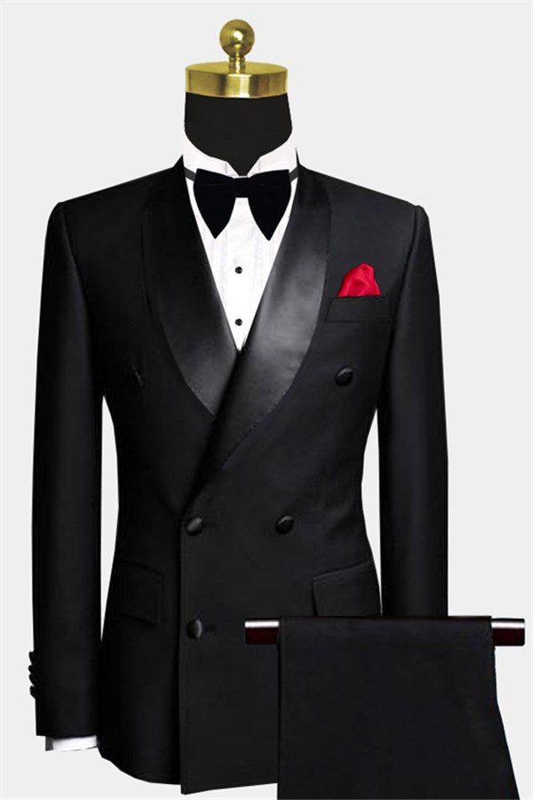 Luxury Black Two-Piece Wedding Tuxedo with Double-Breasted Design