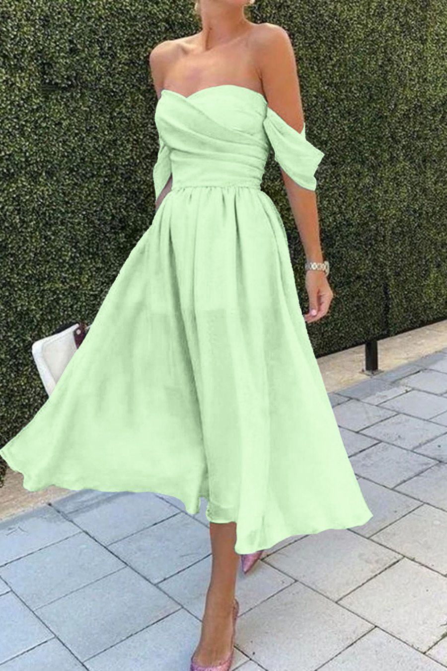 Baby Blue Short Evening Dress With Strapless Off-The-Shoulder