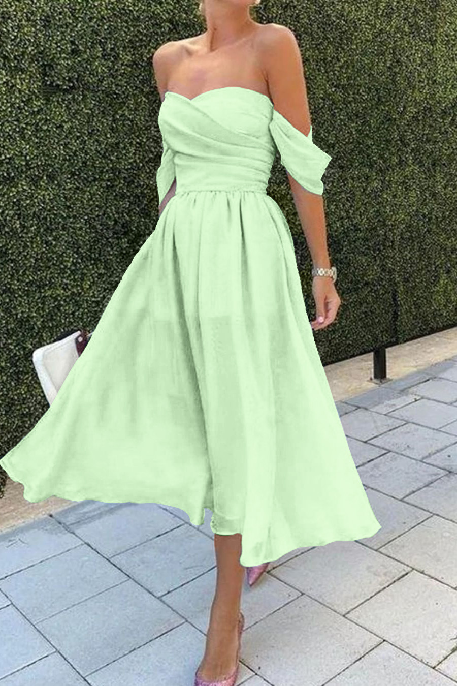 Baby Blue Short Evening Dress With Strapless Off-The-Shoulder