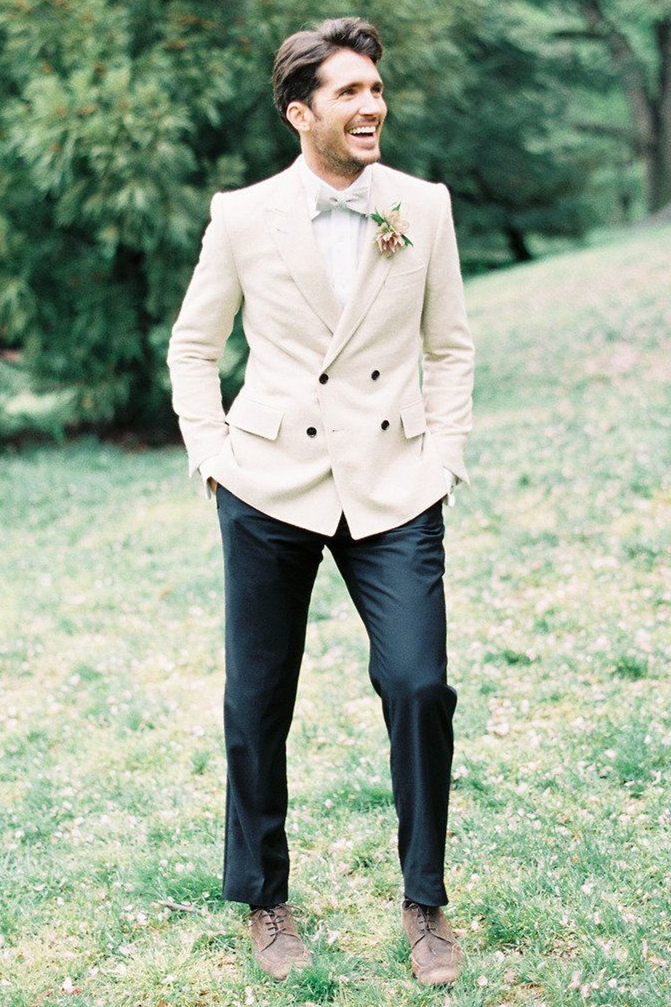 Best Ivory Two-Piece Wedding Tuxedos for Groom Set Groomsmen Man Suit Bridegroom