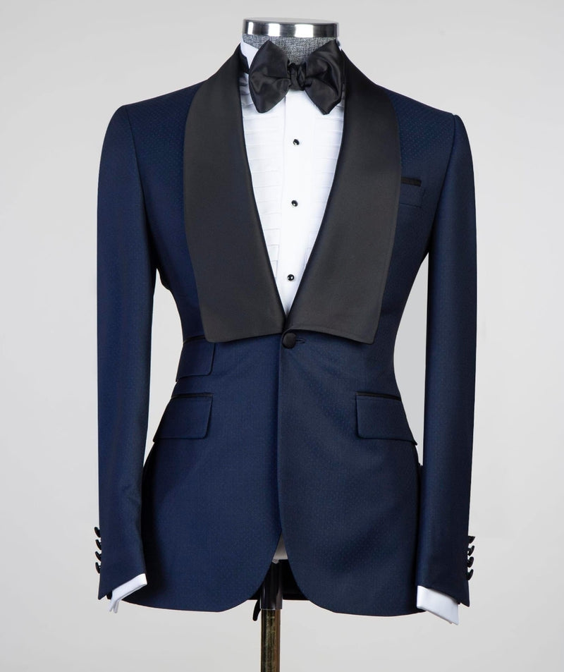 Craig Stylish Navy Blue Shawl Lapel Men's Suits with Three-Piece