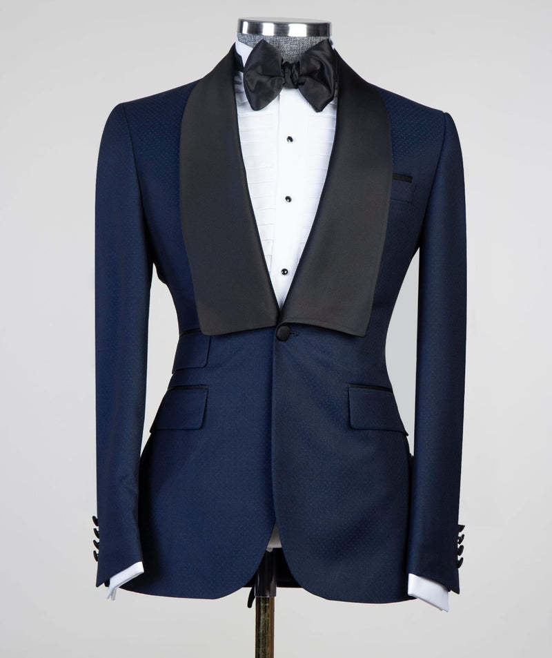 Craig Stylish Navy Blue Shawl Lapel Men's Suits with Three-Piece