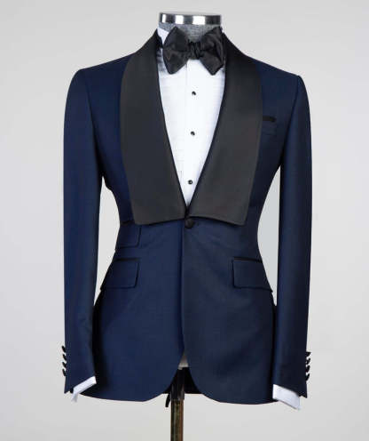 Craig Stylish Navy Blue Shawl Lapel Men's Suits with Three-Piece