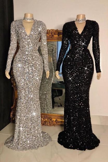 Mermaid Long Sleeves Sequins Evening Dress