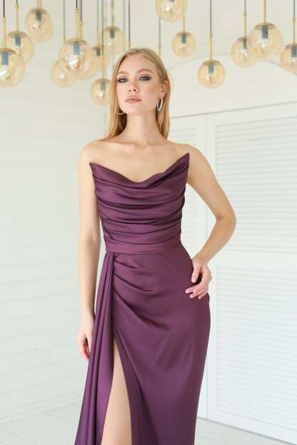 Fashionable Satin Maxi Strapless Wedding Guest or Prom Dress