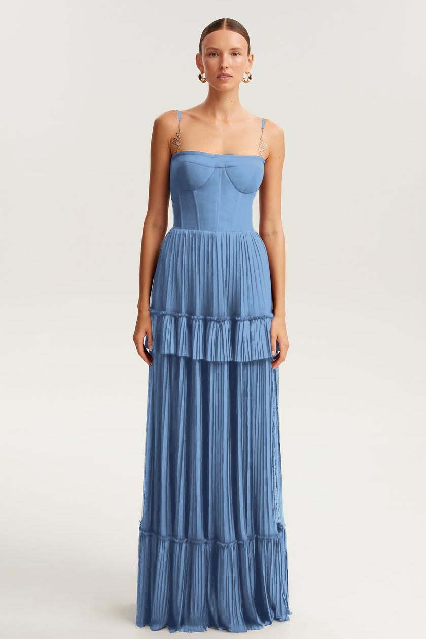 Spaghetti Strap Sleeveless Long Formal Dress With Ruffles