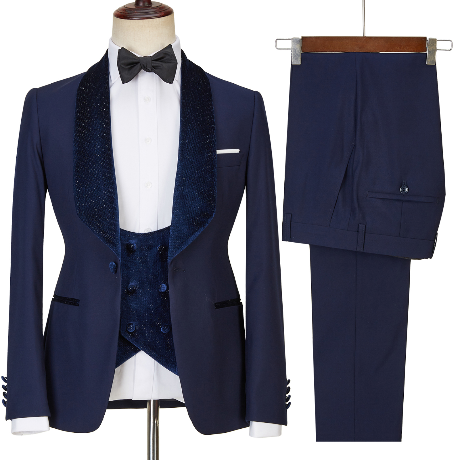 Latest Design Navy Blue Best Fitted Dylan Three-Piece Sparkle Men's Suits
