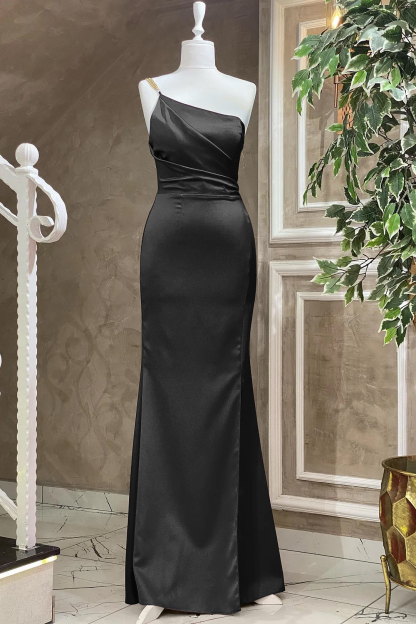 Fuchsia One Shoulder Floor Length Evening Dress With Pleat Mermaid