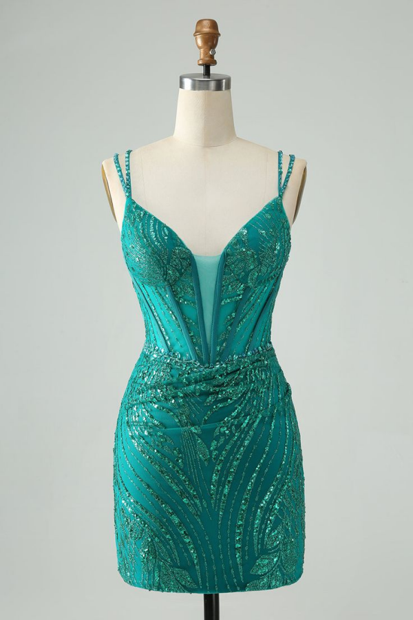 Jade Sequins Backless Short Mini cocktail Dress