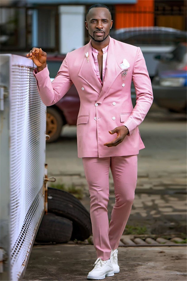 Stylish High Quality Hot Pink Party Bespoke Prom Suit with Double-Breasted