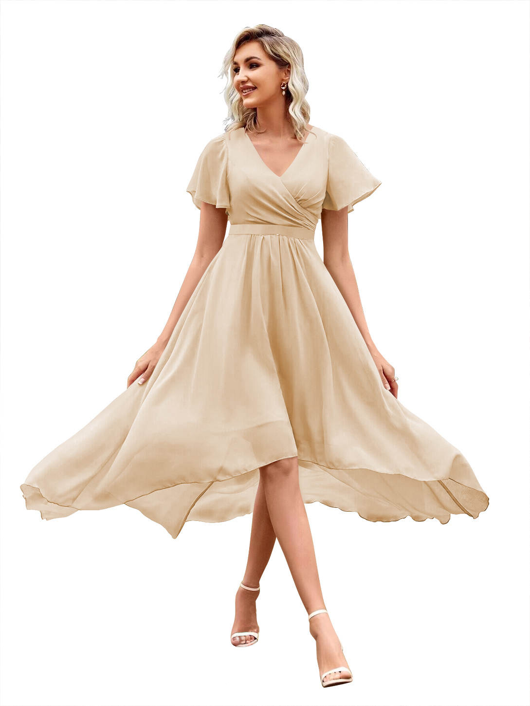 Dusty Rose V-Neck Summer Short Dress With Pockets