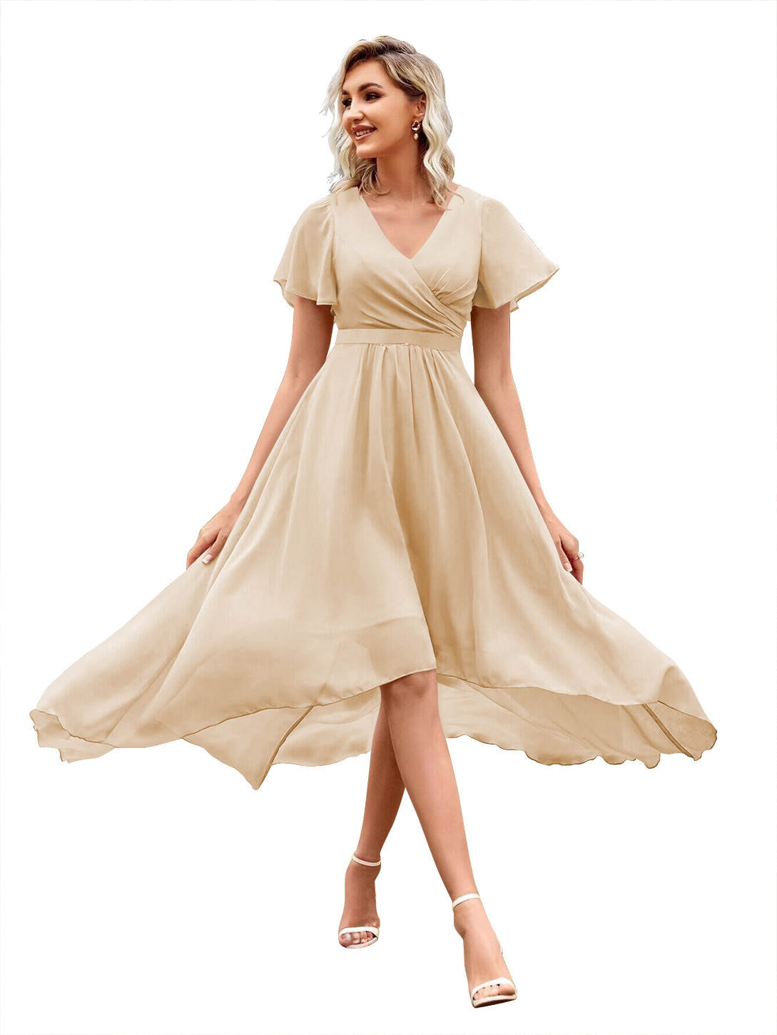 Dusty Rose V-Neck Summer Short Dress With Pockets