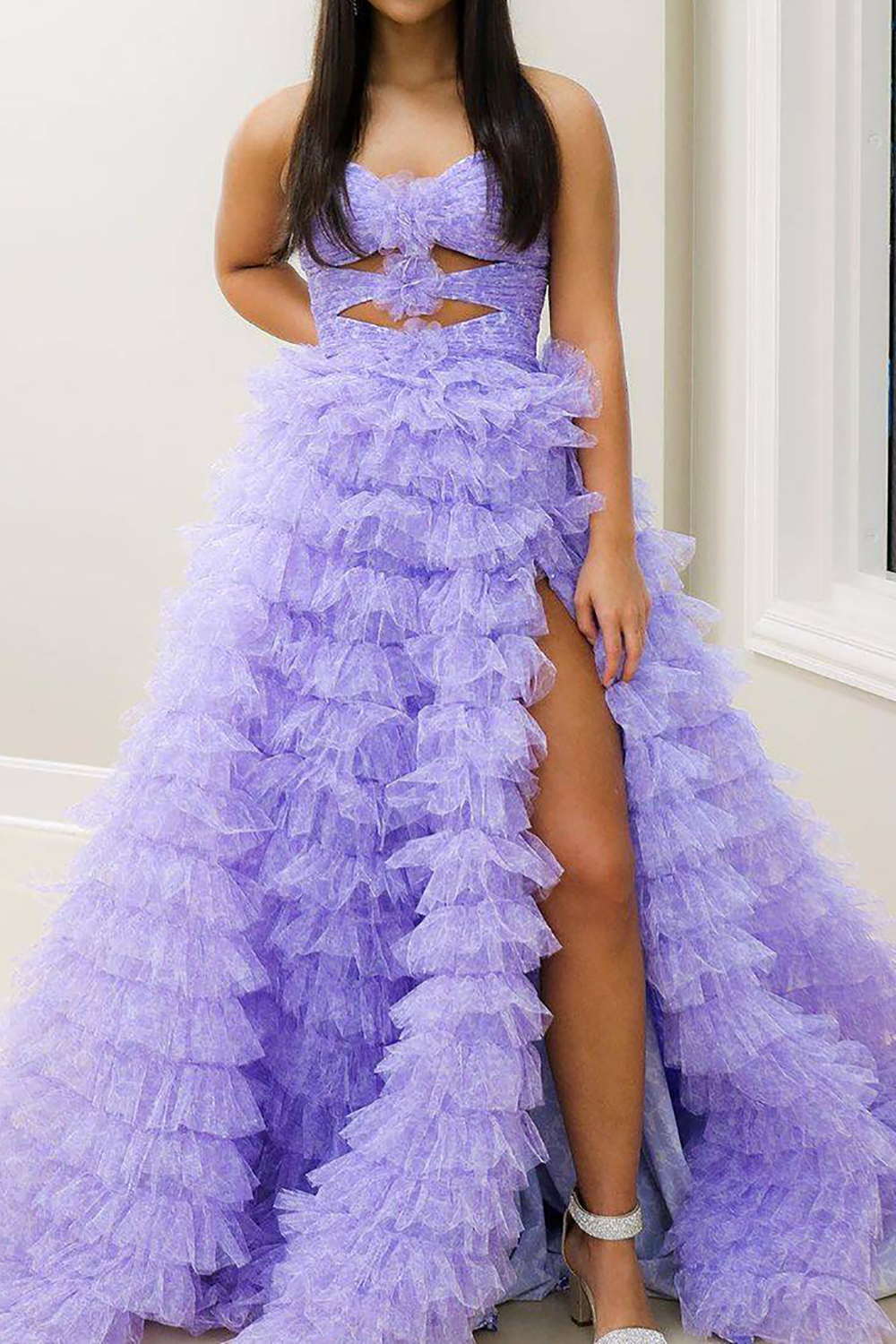 Elegant Sweetheart Purple Tulle A-Line Long Prom Dress Featuring a Keyhole