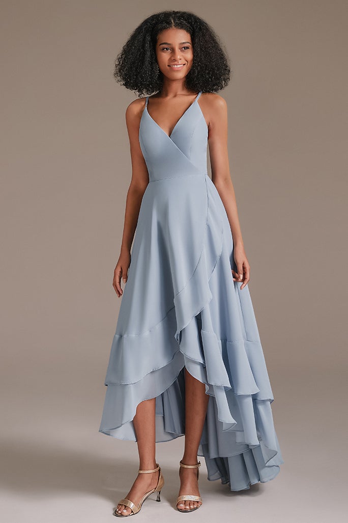 V-Neck Chiffon Spaghetti-Straps Bridesmaid Dress