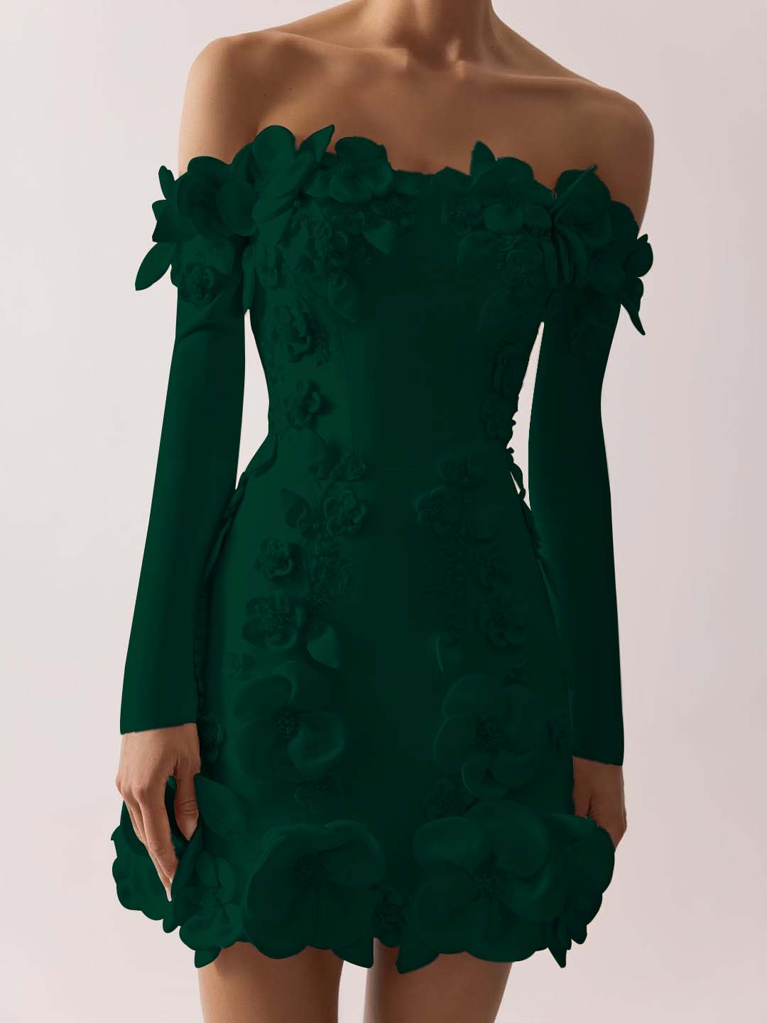 Off the Shoulder Long Sleeves Short Formal Dress With Appliques