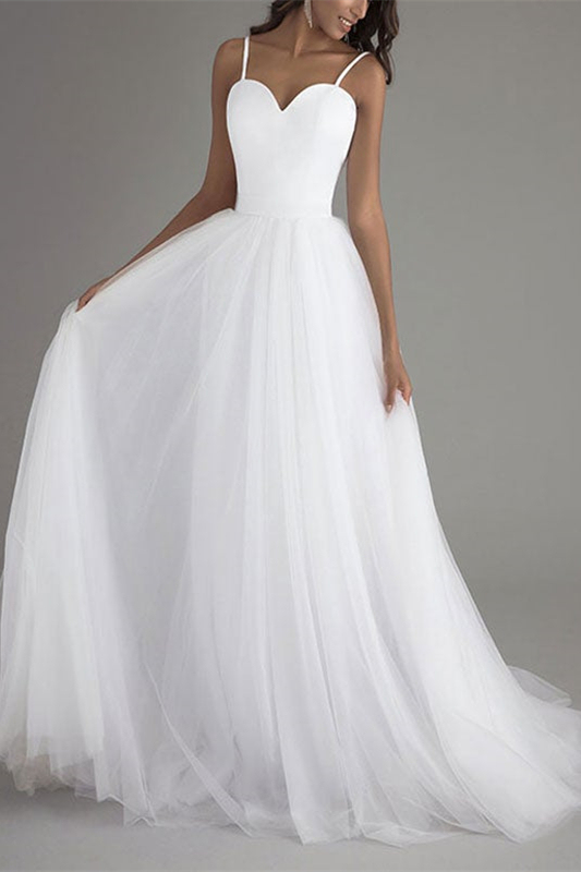 Tulle Spaghetti-Straps Sleeveless Wedding Dress