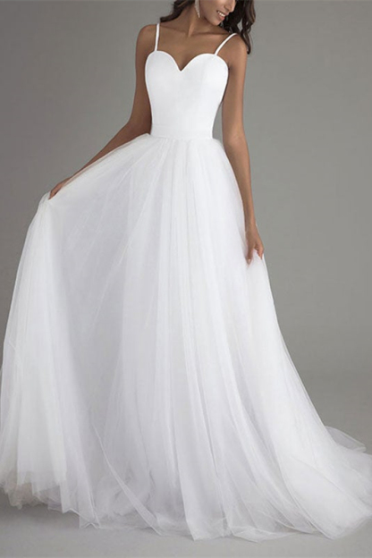Tulle Spaghetti-Straps Sleeveless Wedding Dress