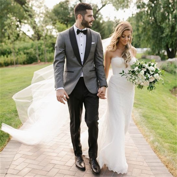 Fashion Gray One-Button Shawl Lapel Wedding Suit