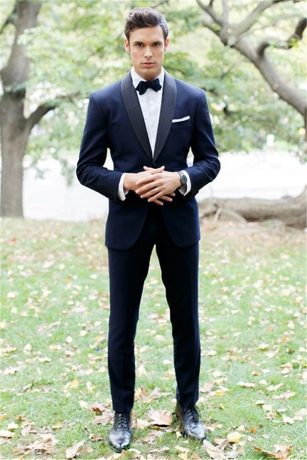 Handsome Slim Fit Bespoke Blue Shawl Lapel Wedding Tuxedo Two-Piece