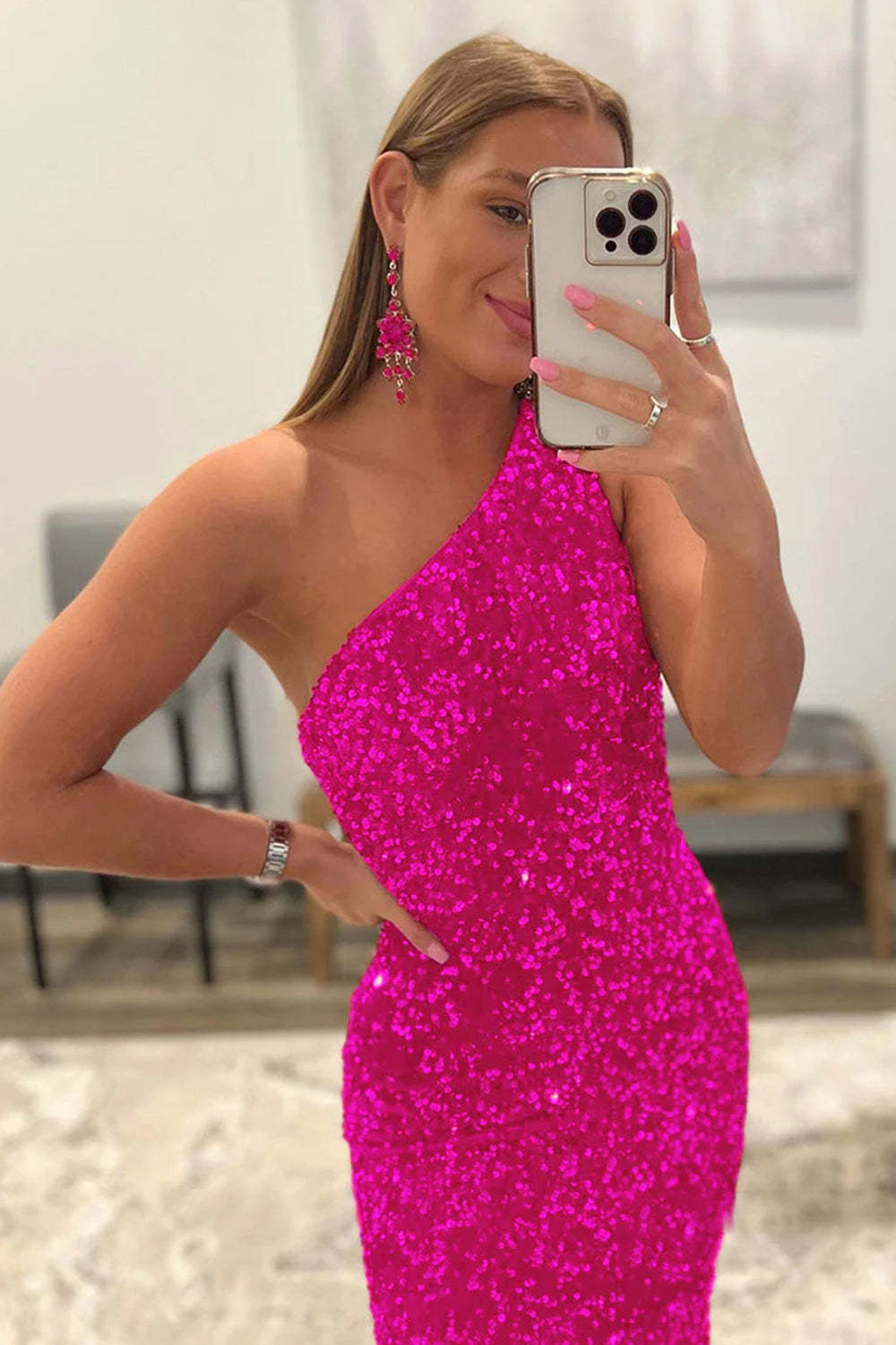 Long Prom Dress with Burgundy Mermaid Sequins