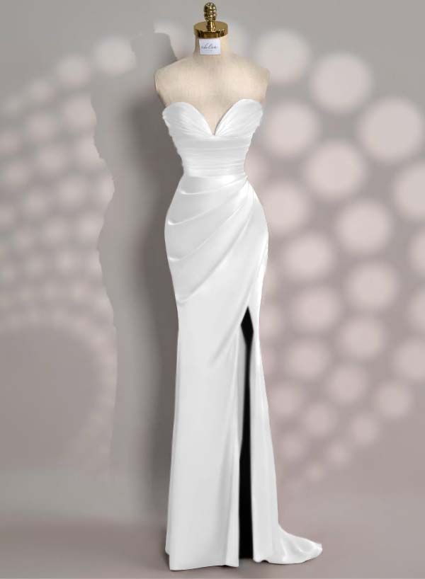 Charming Red Split Pleated Evening Dress