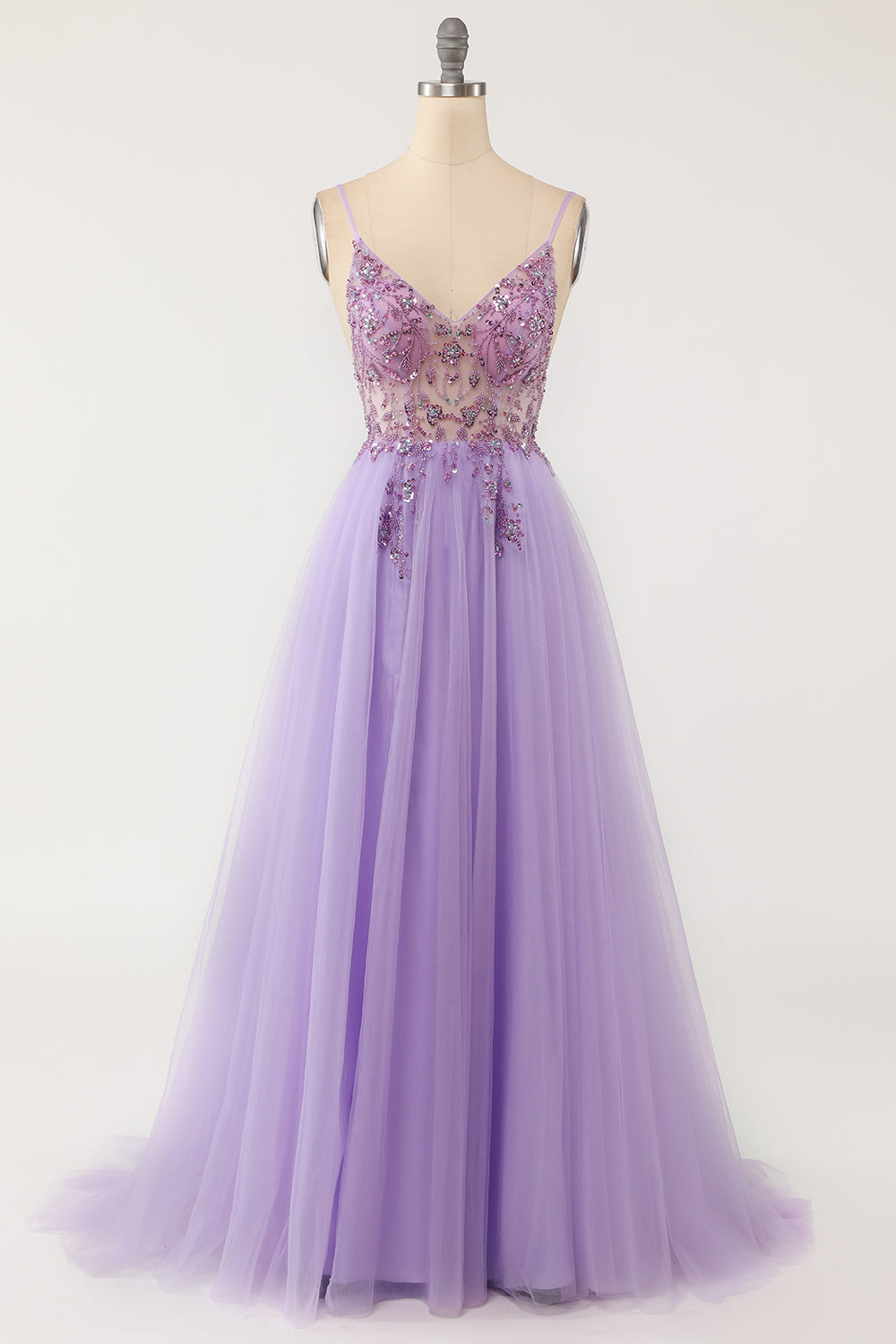 Prom Dress in Light Blue with Beaded Tulle