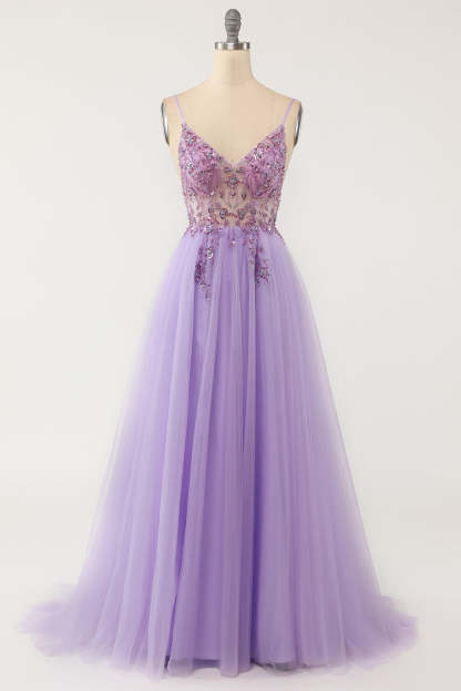 Prom Dress in Light Blue with Beaded Tulle
