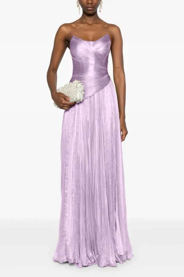 Chic Strapless Sleeveless Long Formal Dress With Ruffles Pleated
